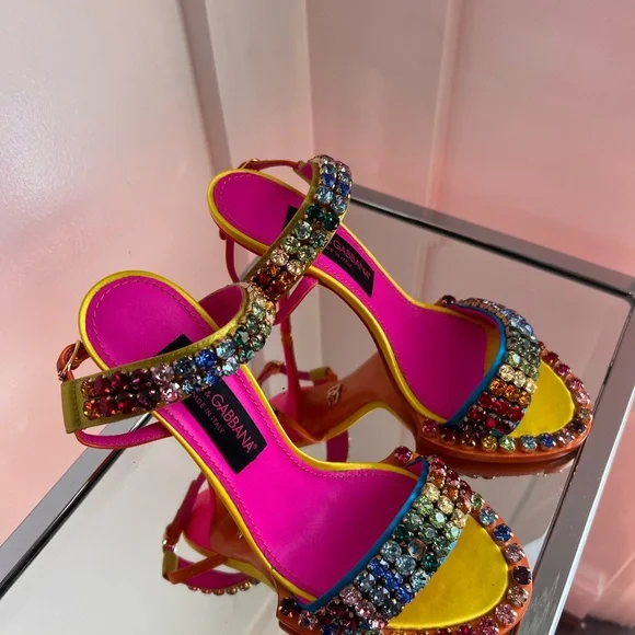 Dolce & Gabbana Fuchsia and Yellow Multicolor Crystal Embellishment Heels - Picture 9 of 10